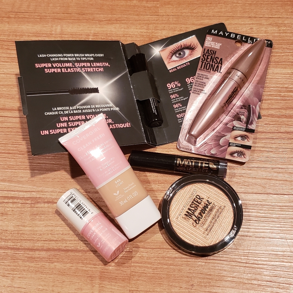 Makeup bundle: mascara, lipstick, highlighter, etc